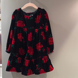 Floral Velvet Kids Dress - Black and Red